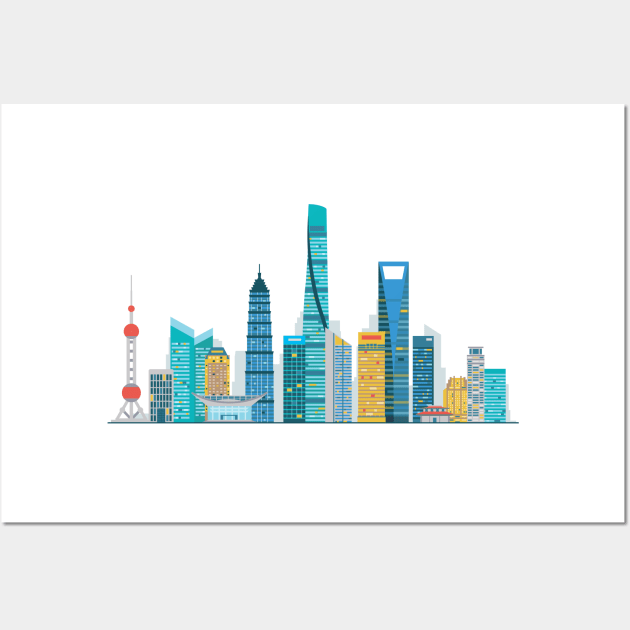 Shanghai skyline Wall Art by Antikwar